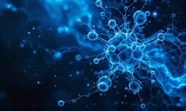 Ipamorelin research illustration — abstract cool scientific motif in steel blue